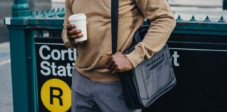 Man with stylish leather bag