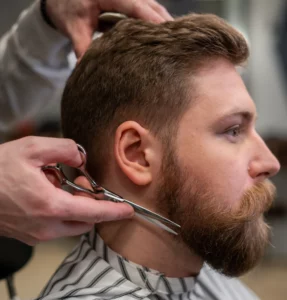 Man getting a scissor fade haircut