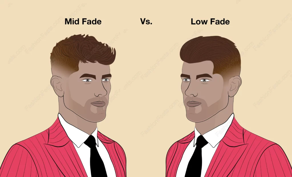 illustration showing low fade vs mid fade haircuts